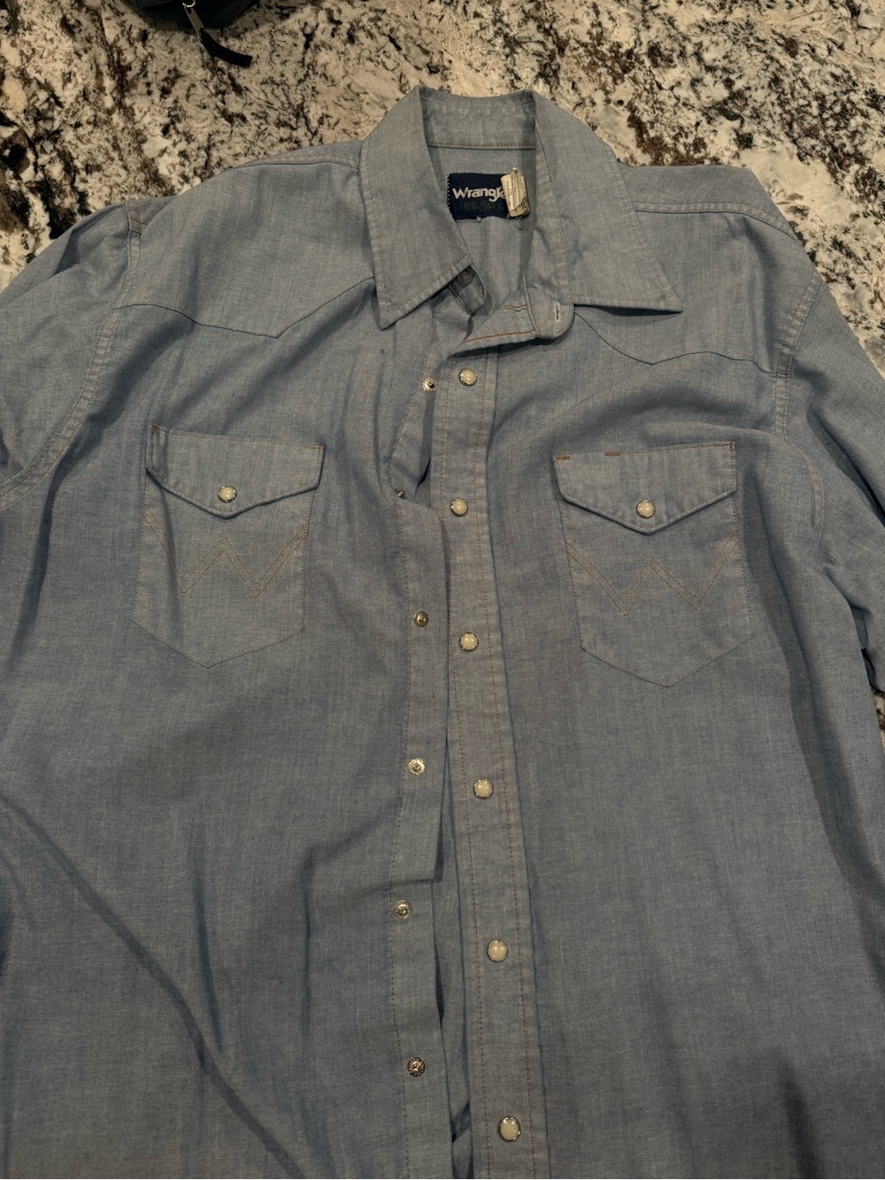Vintage Wrangler Men’s Chambray petal button Western Shirt - Light Blue
